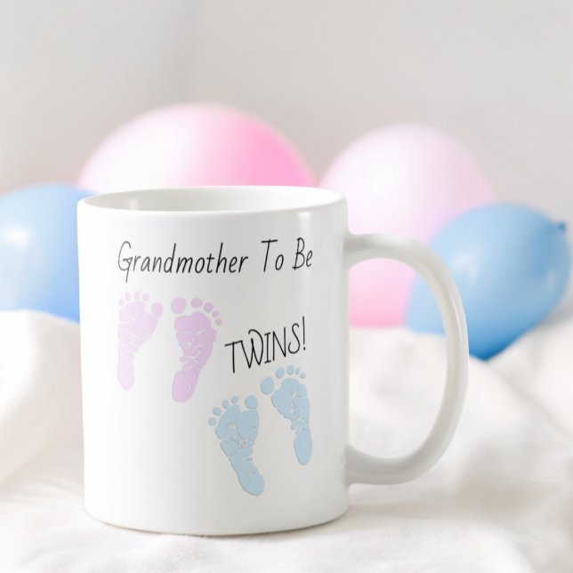 Taza De Café Huellas de la abuela para ser mellizos Invitación (left side of the handle mug design for twins)
