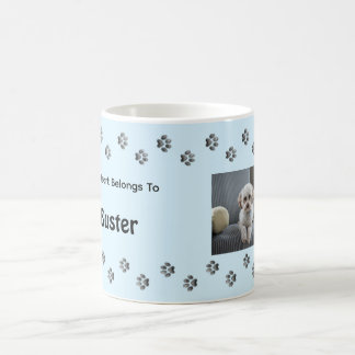 Taza De Café Huellas de patas azul claro Foto de perro Nombre p