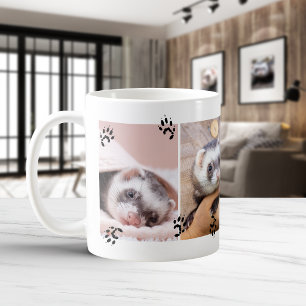 Taza De Café Huellas de patas de hurón lindas Cuatro fotos de m