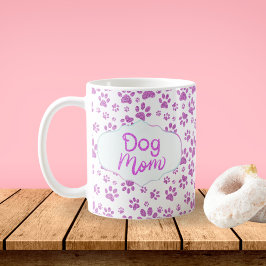 Taza De Café Huellas de patas de mamá perro con brillo púrpura