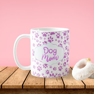 Taza De Café Huellas de patas de mamá perro con brillo púrpura