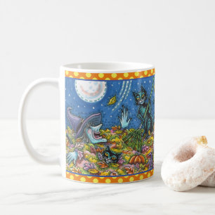 TAZA DE CAFÉ HUELLAS DE RAKING DE GATOS BLANCOS Y NEGROS, FUNNY