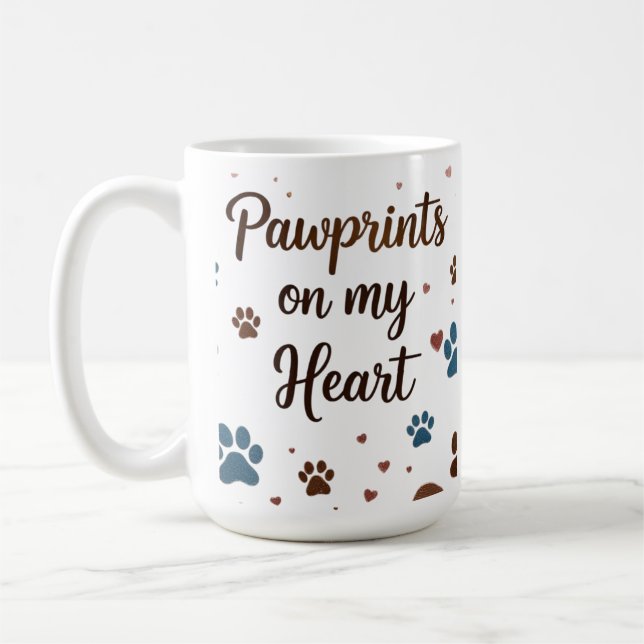 Taza De Café Huellas en My Heart 15 oz Mug (Izquierda)