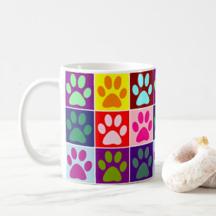 Taza De Café Huellas Multicolores en Cuadrados Multicolores