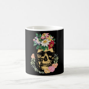 Taza De Café Hueso Y Flores