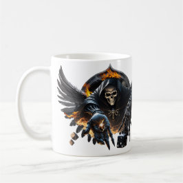 Taza De Café Huesos y magia, esqueleto con dados místicos.