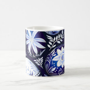 Taza De Café Huevo de Pascua Floral Azul Escandinavo