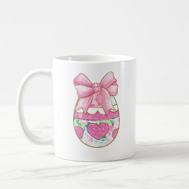 Taza De Café Huevo de Pascua purpurina Coquette Bow (Izquierda)