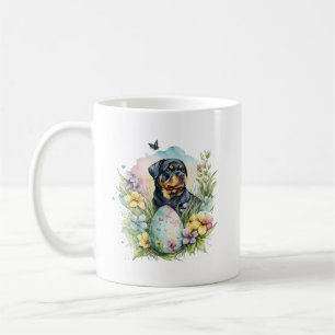 Taza De Café Huevo de Pascua Rottweiler Perro, Rottweiler Feliz