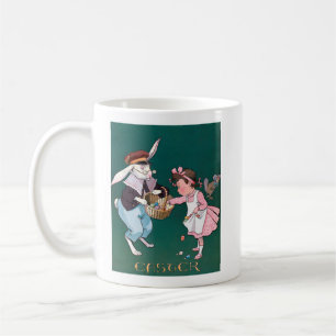 Taza De Café Huevo de Pascua Vintage Cute Little Girl Conejo