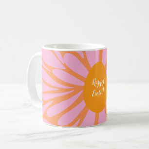 Taza De Café Huevo naranja de ráfaga floral feliz de Pascua