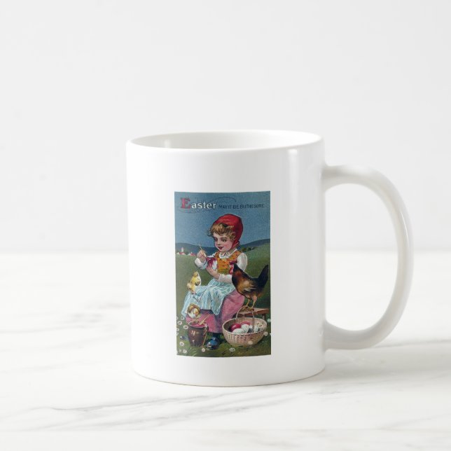 Taza De Café Huevo pintado de Chica de Pascua con pollo (Derecha)