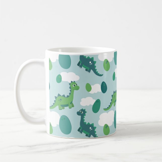 Taza De Café Huevos de dinosaurios de maíz patrón verde azul (Izquierda)