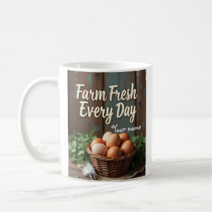Taza De Café Huevos de granja en canasta