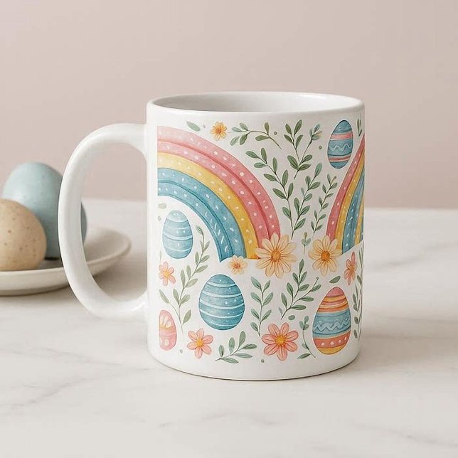 Taza De Café Huevos de Pascua Decorativos Tema Arcoíris Pastel  (Decorative Easter Eggs Pastel Spring Rainbow Theme Coffee Mug)