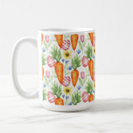TAZA DE CAFÉ HUEVOS DE PASCUA ZANAHORIAS NARANJAS FLORES AMARIL