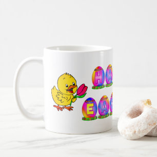 Taza De Café Huevos felices de Pascua con pollo y tulipán amari
