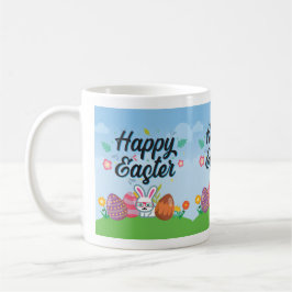 Taza De Café Huevos Felices de Pascua Conejo y Flores