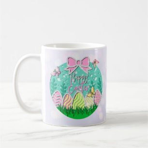 Taza De Café Huevos Felices de Pascua y Mariposas