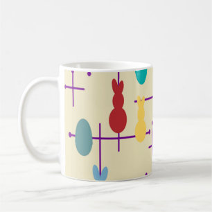 Taza De Café Huevos y conejos modernos de mediados de siglo