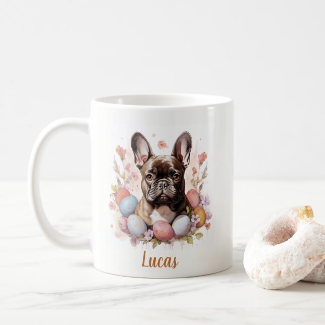 Taza De Café Huevos y flores de Bulldog francés de Pascua - (Con donut)