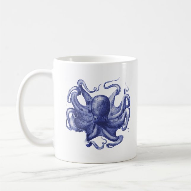 Taza De Café Hugo de pulpo de vida en el mar de índigo costero (Izquierda)