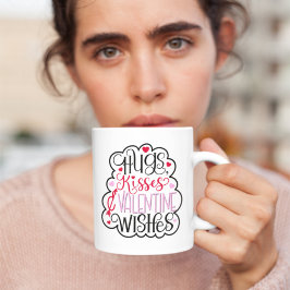 Taza De Café Hugs, kisses and Valentine Wishes, Hearts, Love 2 