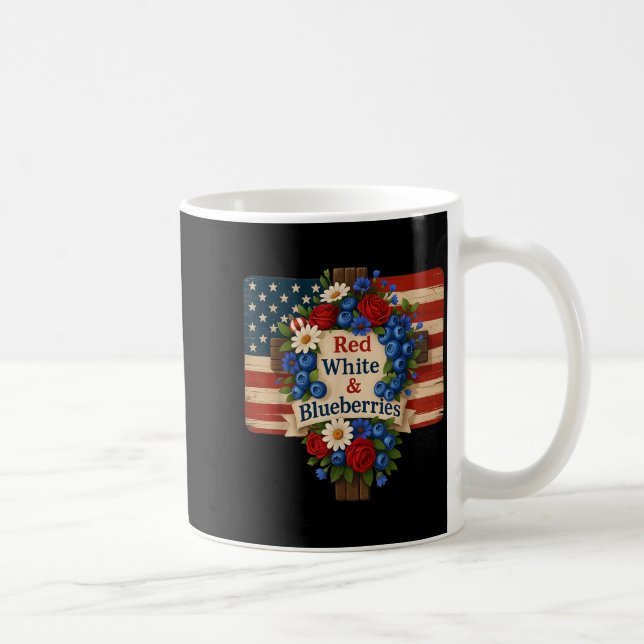 Taza De Café Hugvyn God Bless Blueberries America Floral Patrio (Derecha)