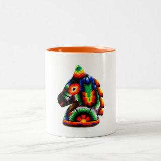 Taza De Café Huichol A Caballo Con Arte Mexicano