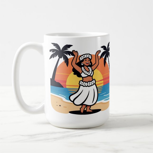 Taza De Café Hula dance beach party sunset tropical island art (Izquierda)
