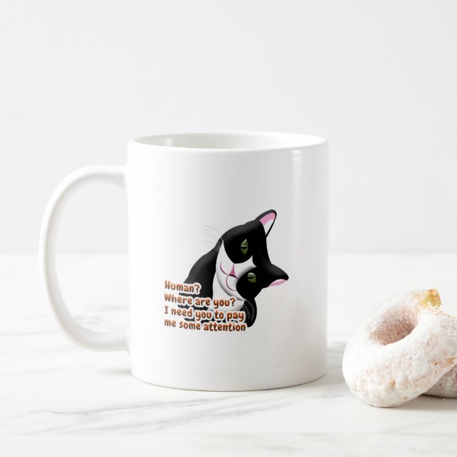 Taza De Café ¿Humano? ¿Dónde estás? Gato (Con donut)