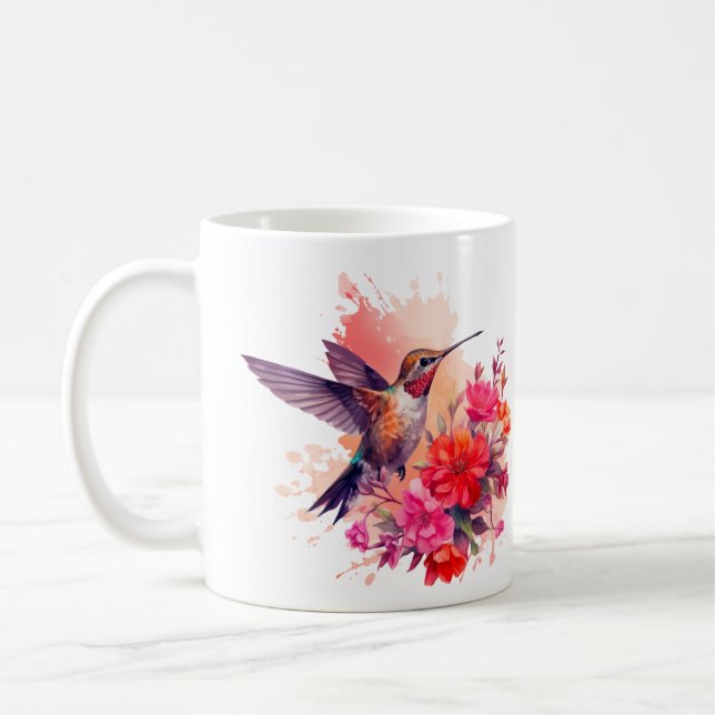 Taza De Café Hummingbird con flores café Mug (Izquierda)
