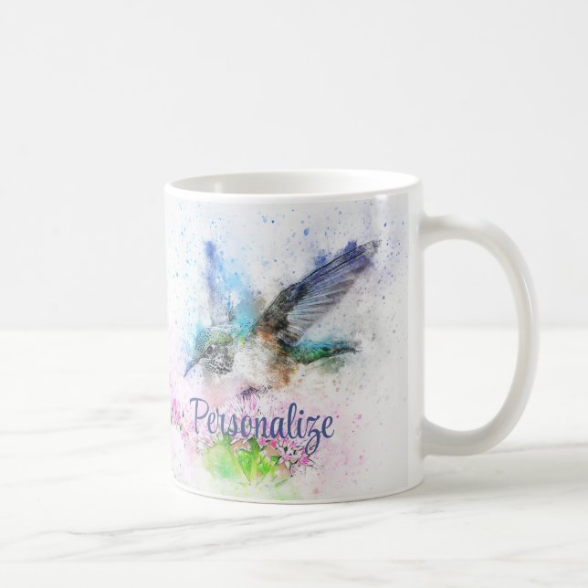 Taza De Café Hummingbird Elegante Azul Púrpura Personalizado (Derecha)