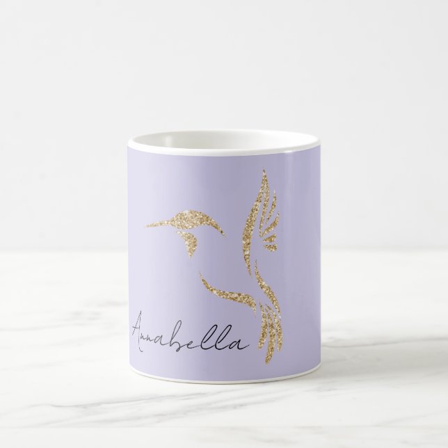 Taza De Café Hummingbird Purpurina de oro y nombre personalizad (Centro)