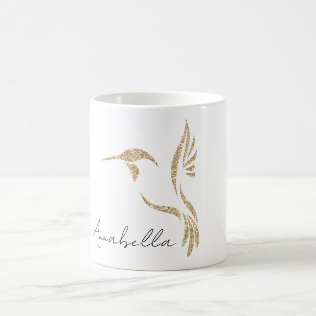 Taza De Café Hummingbird Purpurina dorado y nombre personalizad (Centro)