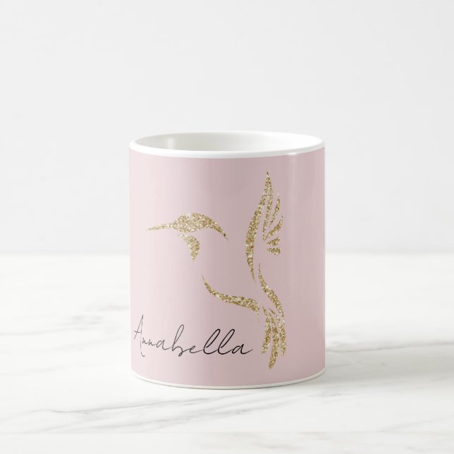 Taza De Café Hummingbird Purpurina dorado y nombre personalizad (Centro)