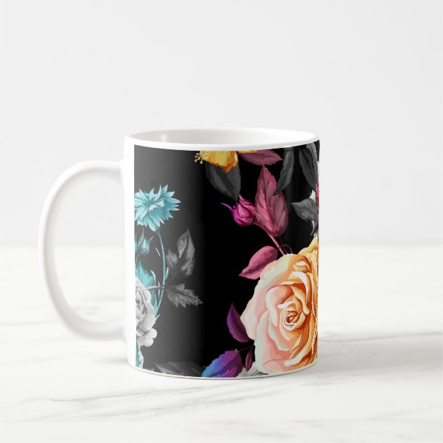 Taza De Café Hummingbird, rosas: fondo negro acuarela (Izquierda)