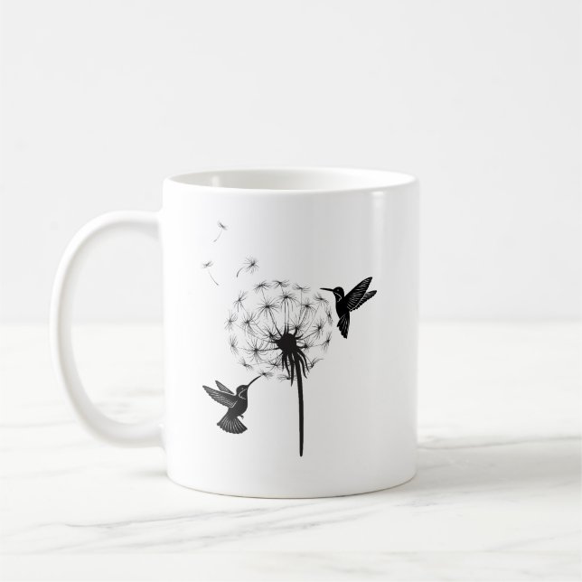 Taza De Café Hummingbird y Dandelion Flower Nature Art (Izquierda)