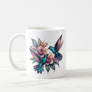 Taza De Café Hummingbird y flor cerámica clásica