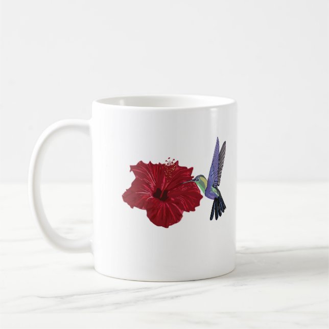 Taza De Café Hummingbird y Red Hibiscus (Izquierda)