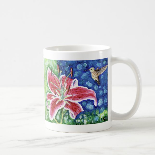 Taza De Café Hummingbird y Stargazer Lily Painting (Derecha)