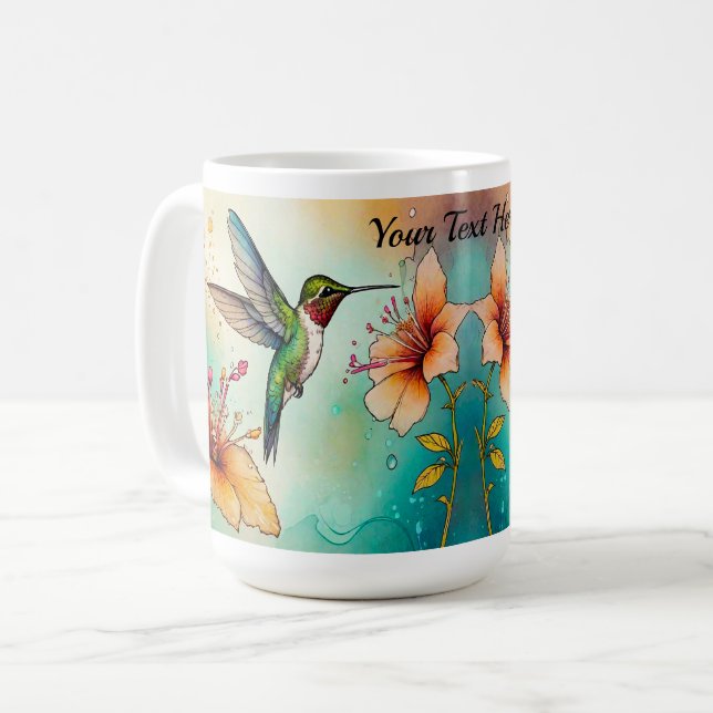 Taza De Café Hummingbirds Flowers Personalize (Anverso izquierdo)