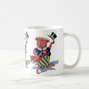 Taza De Café Humor Antiguo, Cerdito Feliz Bailando