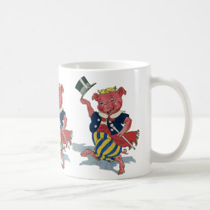 Taza De Café Humor Antiguo, Cerdo Feliz Bailando