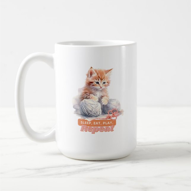 Taza De Café Humor de gato "Duerme, come, juega, repite" (Izquierda)