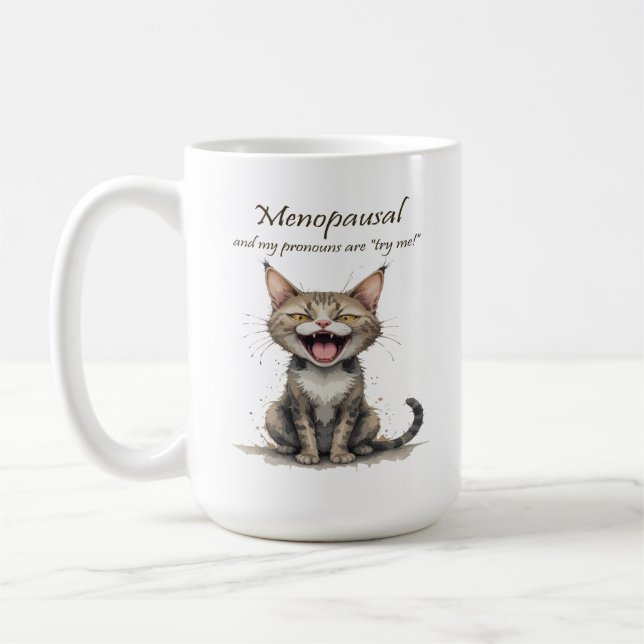 Taza De Café Humor de Menopausia Gato Estresado Enojado (Izquierda)