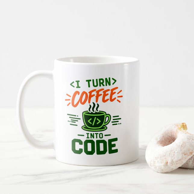 Taza De Café Humor de programador de TI, convierto café en códi (Con donut)