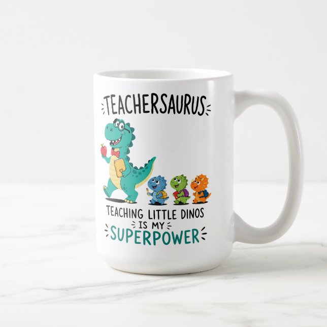 Taza De Café Humor de Teachersaurus con pequeños dinosaurios (Derecha)