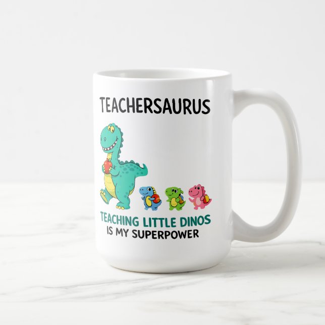 Taza De Café Humor de Teachersaurus con pequeños dinosaurios (Derecha)