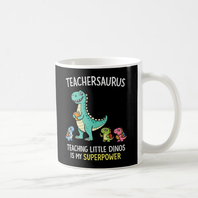 Taza De Café Humor de Teachersaurus con pequeños dinosaurios (Derecha)